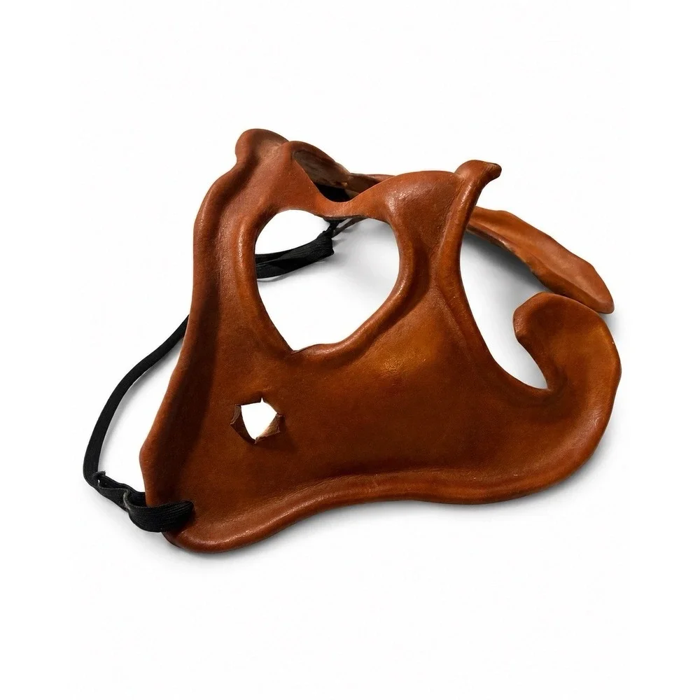 Vintage Jim Gibeault Brown Leather Theater Mask Mardi Gras Halloween Avant Garde